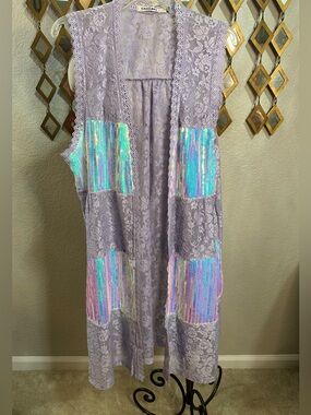 NWT Origami by Vivien Lilac Lace Duster Vest